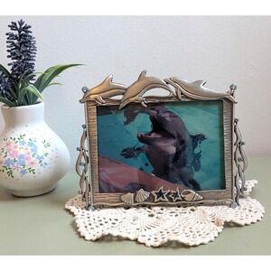 Vintage Dolphin Picture Frame, Coastal Beach Photo Frame, Nautical Ocean Decor